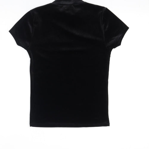 FOREVER 21 Womens Black Polyester Basic T-Shirt Size S Round Neck - Flower Detail