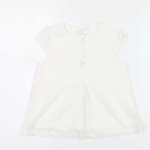 Jasper Conran Girls White Cotton Basic Blouse Size 7 Years Henley Button