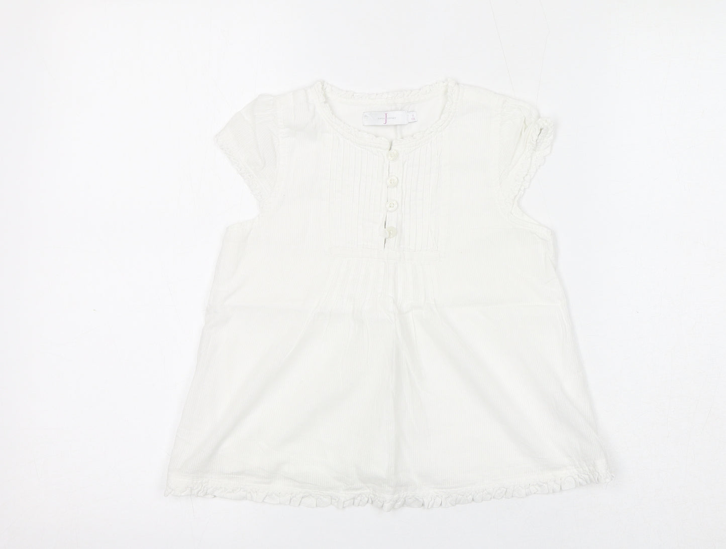 Jasper Conran Girls White Cotton Basic Blouse Size 7 Years Henley Button