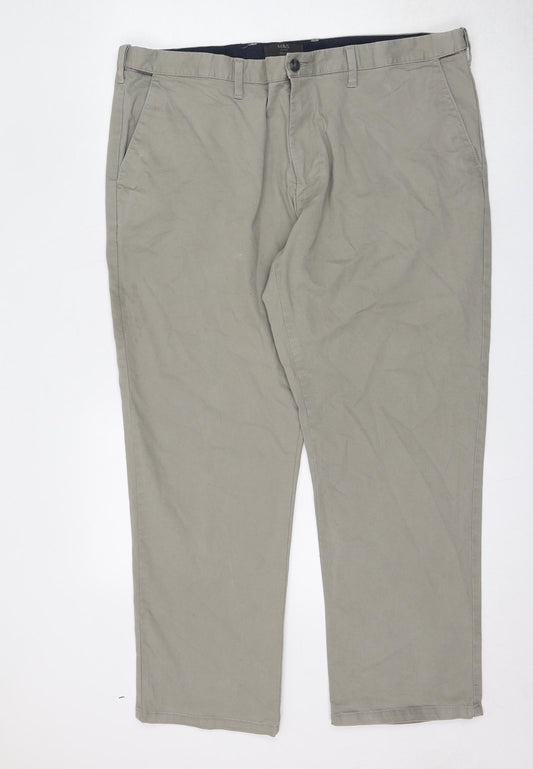 Marks and Spencer Mens Beige Cotton Chino Trousers Size 42 in L24 in Regular Zip