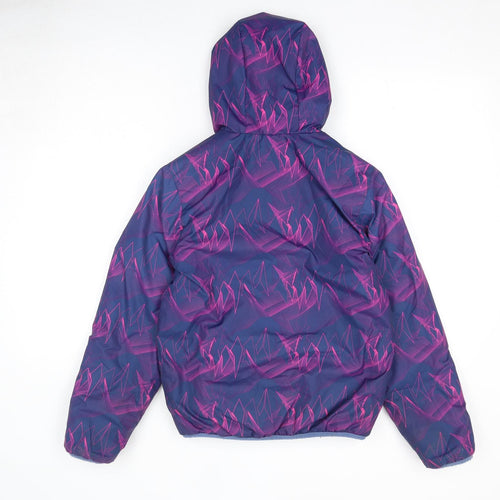 DECATHLON Girls Purple Geometric Puffer Jacket Jacket Size 11-12 Years Zip