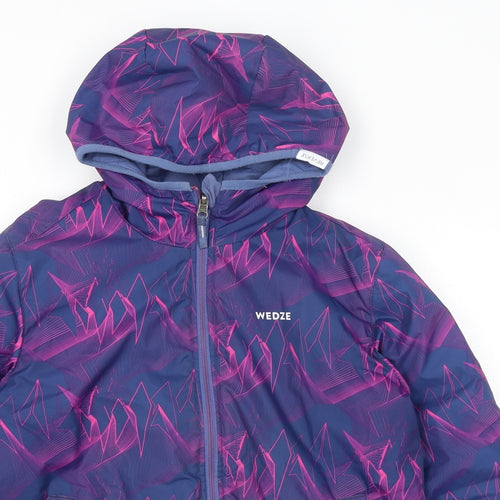 DECATHLON Girls Purple Geometric Puffer Jacket Jacket Size 11-12 Years Zip