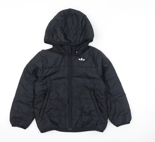 adidas Boys Black Quilted Jacket Size 4-5 Years Zip
