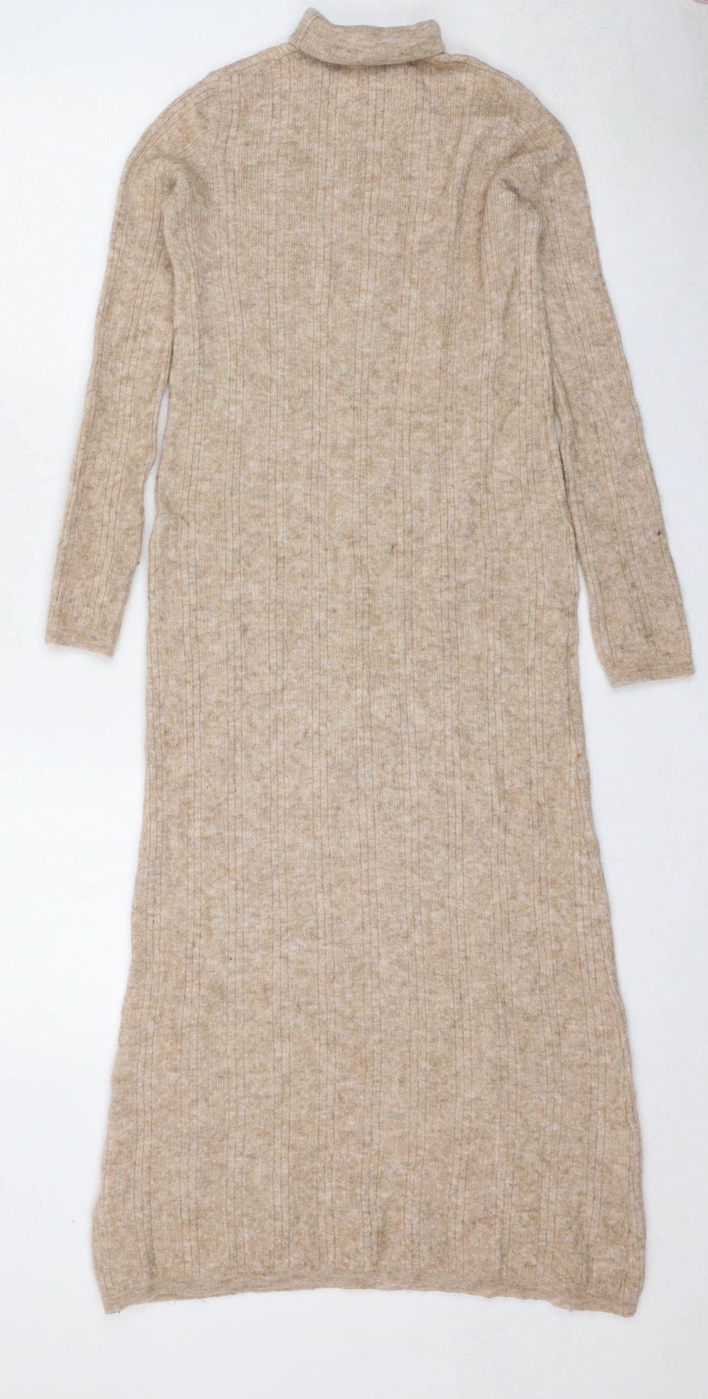 Zara Womens Beige Nylon Jumper Dress Size M Roll Neck Pullover