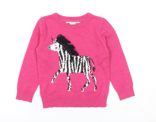 John Lewis Girls Pink Round Neck Nylon Pullover Jumper Size 3 Years Pullover - Zebra