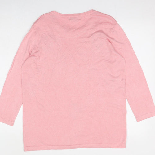 BASSINI Womens Pink Round Neck Geometric Viscose Pullover Jumper Size M - Heart
