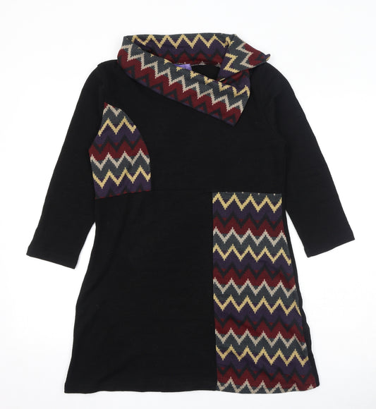 Autonomy Womens Black Collared Geometric Acrylic Pullover Jumper Size 12