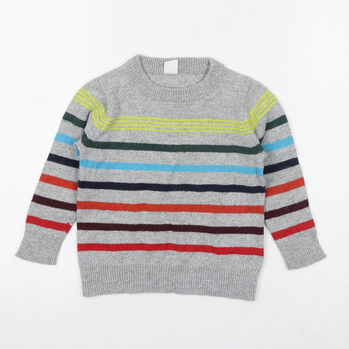 Gap Boys Grey Crew Neck Striped Cotton Pullover Jumper Size 2 Years Pullover