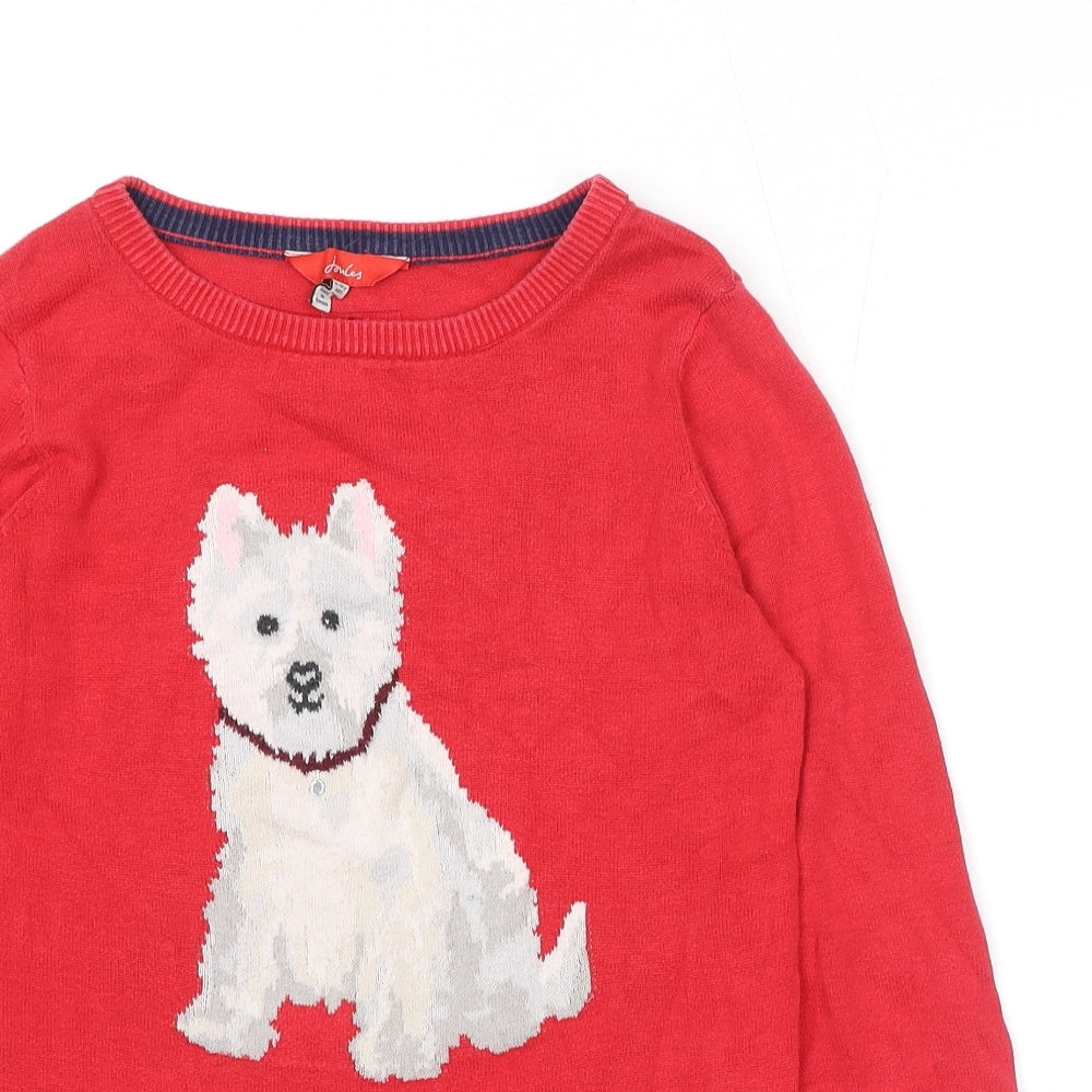 Joules Girls Red Round Neck Cotton Pullover Jumper Size 11-12 Years Pullover - Dogs