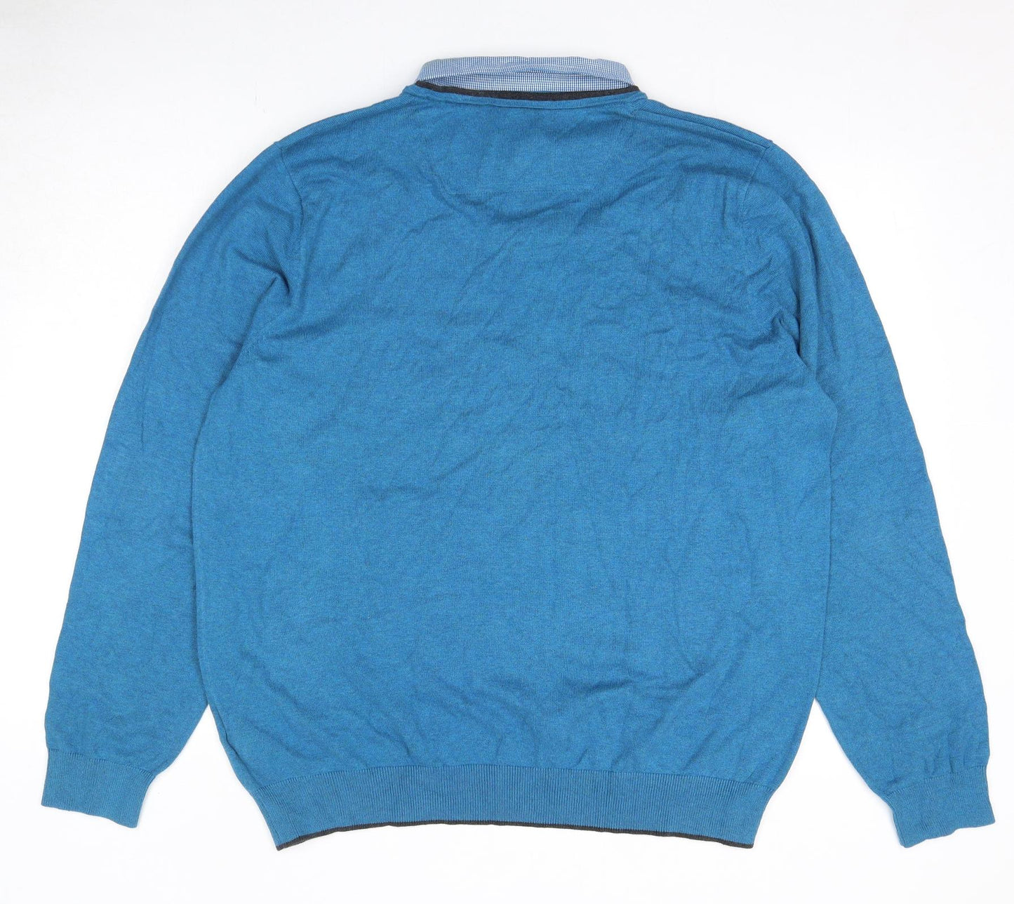 Marks and Spencer Mens Blue Collared Cotton Pullover Jumper Size XL Long Sleeve - Shirt Insert