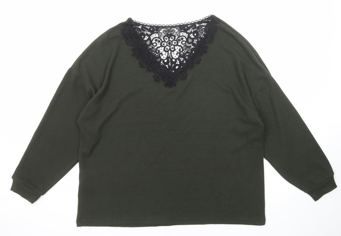 Dorothy Perkins Womens Green V-Neck Polyester Pullover Jumper Size 14 - Lace Detail