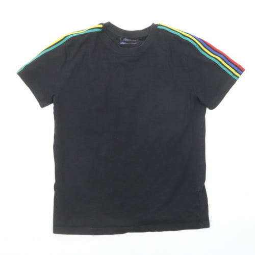 NEXT Boys Black Cotton Basic T-Shirt Size 10 Years Round Neck Pullover - Stripe Detail