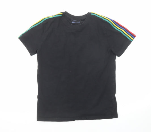 NEXT Boys Black Cotton Basic T-Shirt Size 10 Years Round Neck Pullover - Stripe Detail