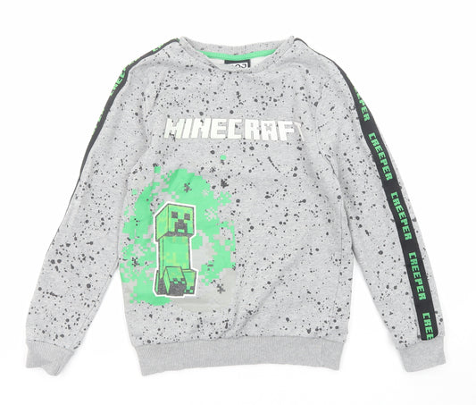 Minecraft Boys Grey Geometric Cotton Pullover Sweatshirt Size 9-10 Years Pullover