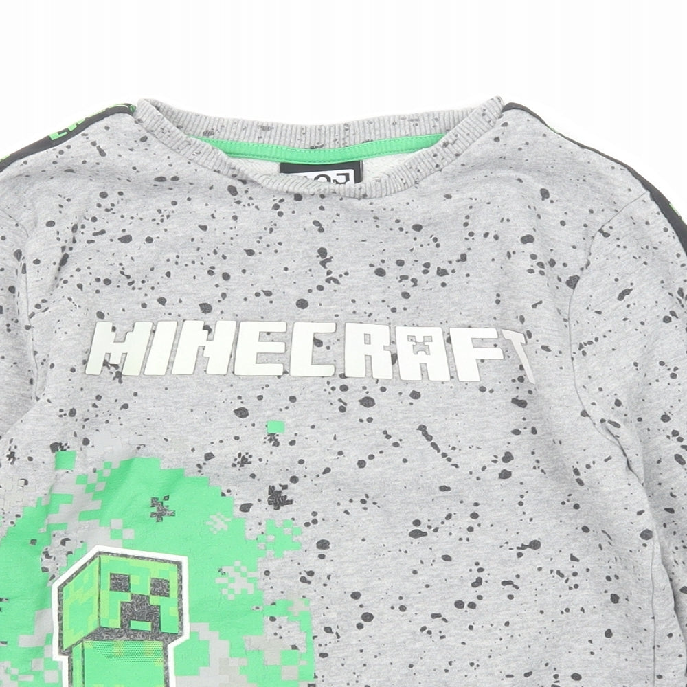 Minecraft Boys Grey Geometric Cotton Pullover Sweatshirt Size 9-10 Years Pullover