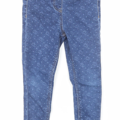 NEXT Girls Blue Geometric Cotton Skinny Jeans Size 4 Years Regular Button