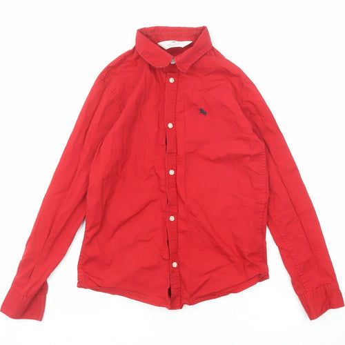 H&M Boys Red Cotton Basic Button-Up Size 9-10 Years Collared Button