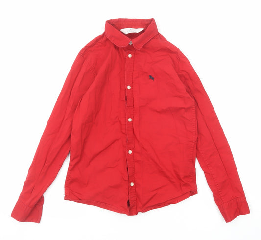 H&M Boys Red Cotton Basic Button-Up Size 9-10 Years Collared Button