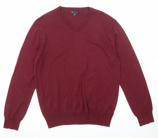 Gap Mens Purple V-Neck Cotton Pullover Jumper Size L Long Sleeve
