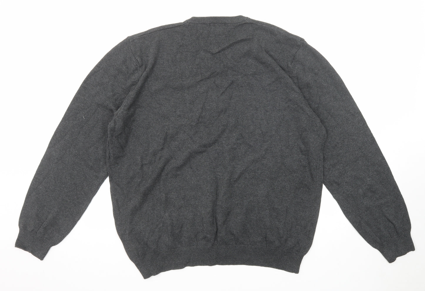 Marks and Spencer Mens Grey V-Neck Cotton Pullover Jumper Size 2XL Long Sleeve
