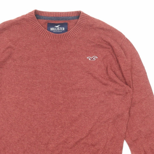 Hollister Mens Red Round Neck Cotton Pullover Jumper Size S Long Sleeve