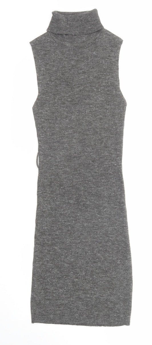 Brave Soul Womens Grey Acrylic Jumper Dress Size S Roll Neck Pullover