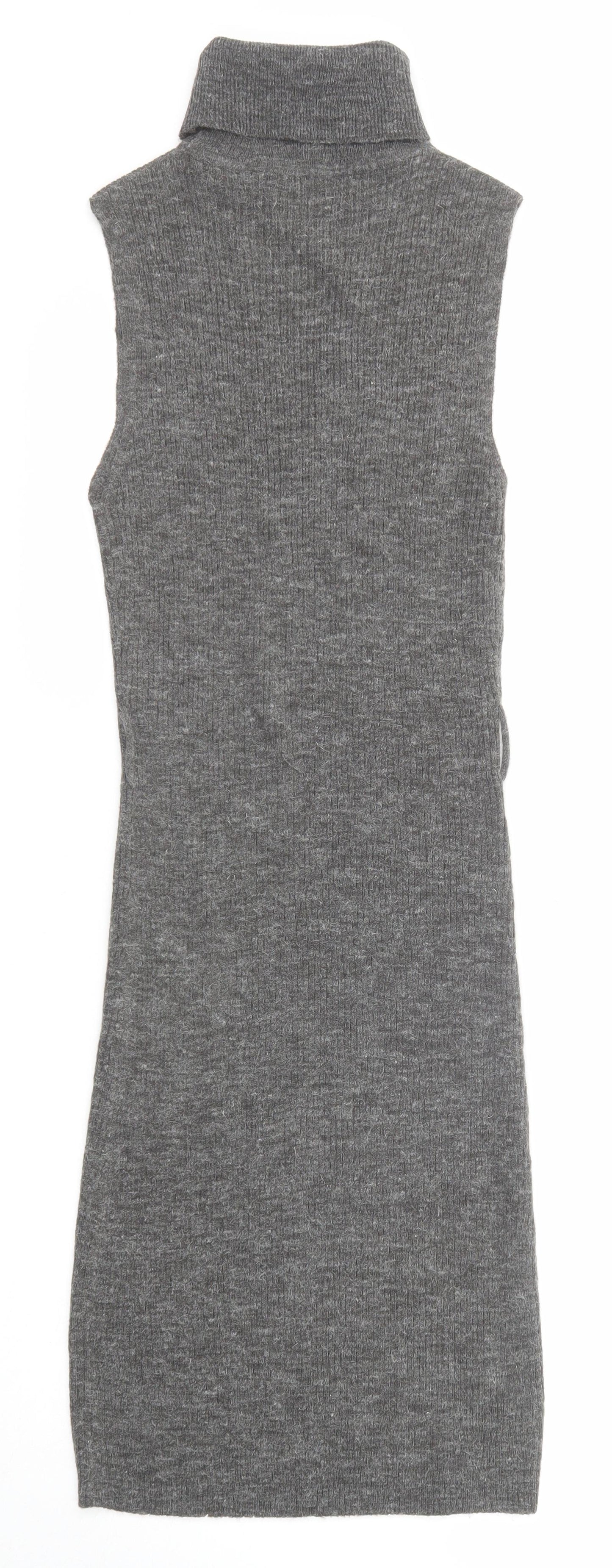 Brave Soul Womens Grey Acrylic Jumper Dress Size S Roll Neck Pullover