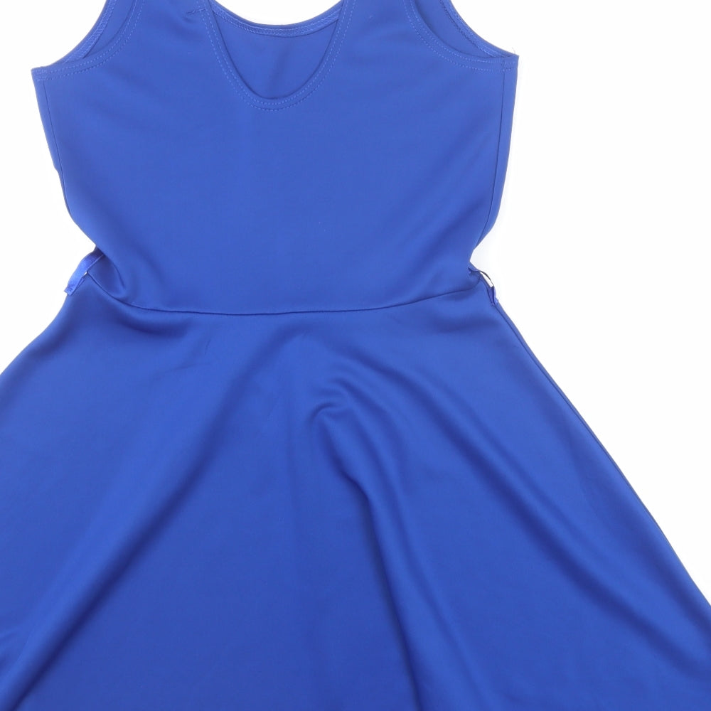Boohoo Womens Blue Polyester Skater Dress Size 12 Scoop Neck Pullover