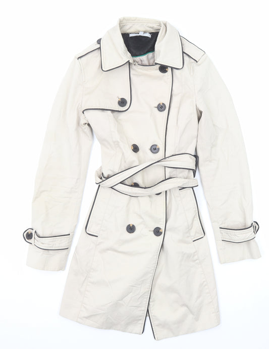 Etom Womens Beige Trench Coat Coat Size 6 Button - Contrasting Trim