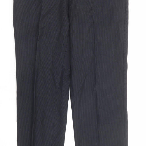 Marks and Spencer Mens Blue Striped Polyester Dress Pants Trousers Size 36 in L31 in Regular Zip