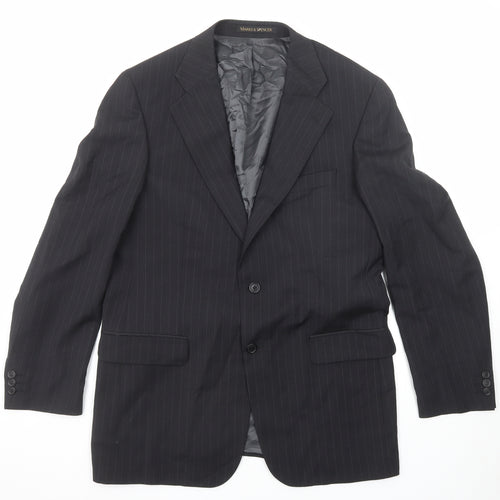 Marks and Spencer Mens Black Striped Wool Jacket Suit Jacket Size 40 Regular