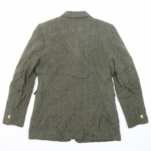 Gregory Pat Womens Green Geometric Jacket Blazer Size 14 Button