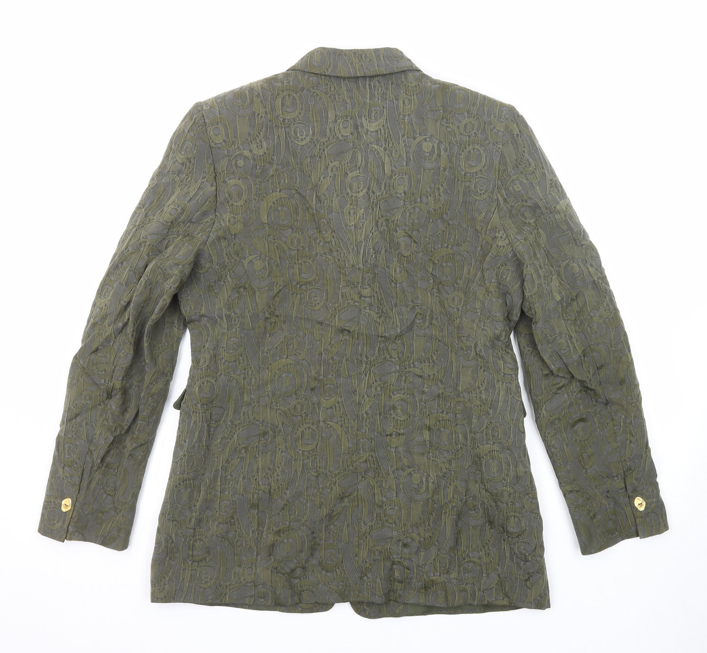 Gregory Pat Womens Green Geometric Jacket Blazer Size 14 Button