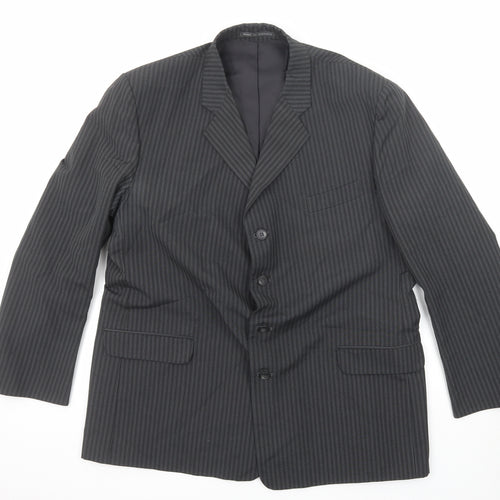 Emporium Mens Grey Striped Polyester Jacket Suit Jacket Size 46 Regular