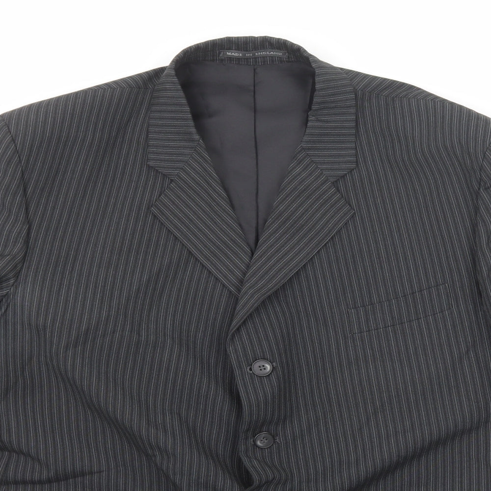 Emporium Mens Grey Striped Polyester Jacket Suit Jacket Size 46 Regular