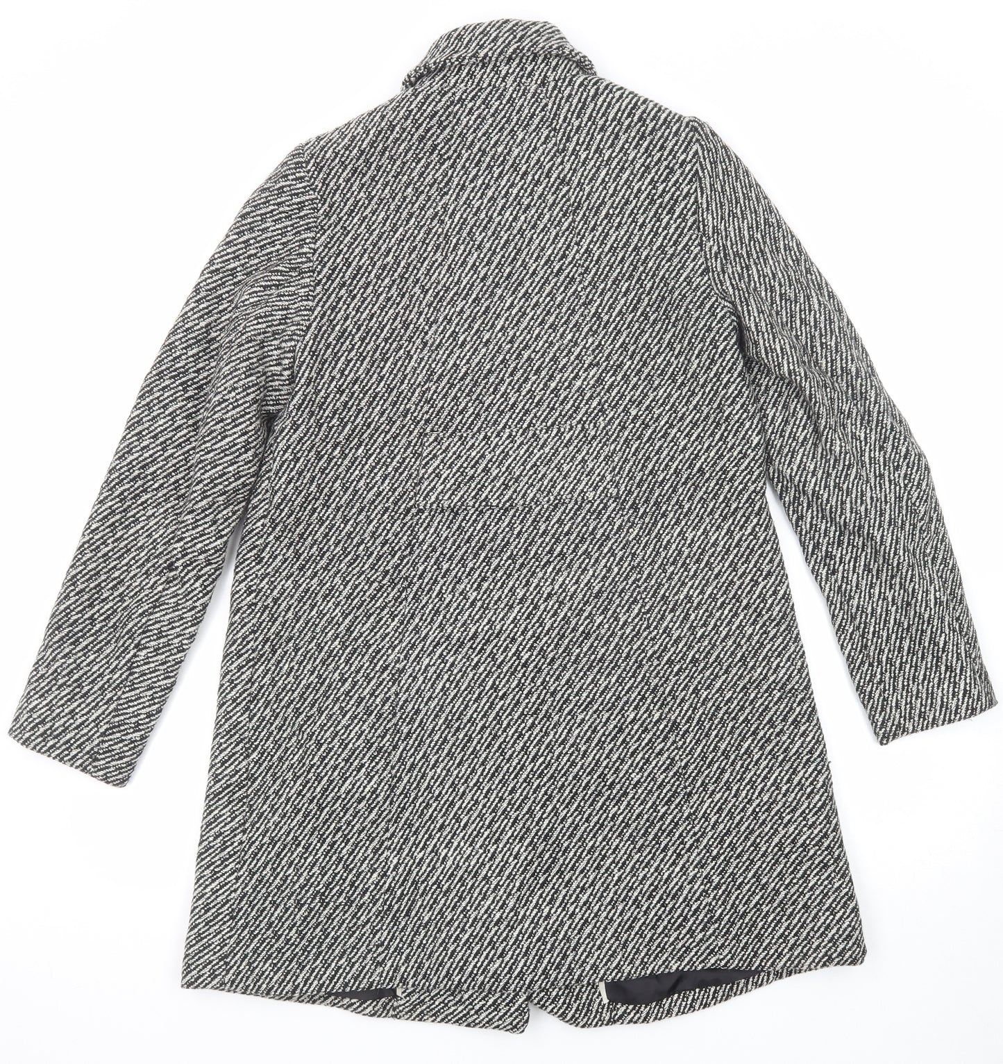 H&M Womens Black Geometric Pea Coat Coat Size 8 Button