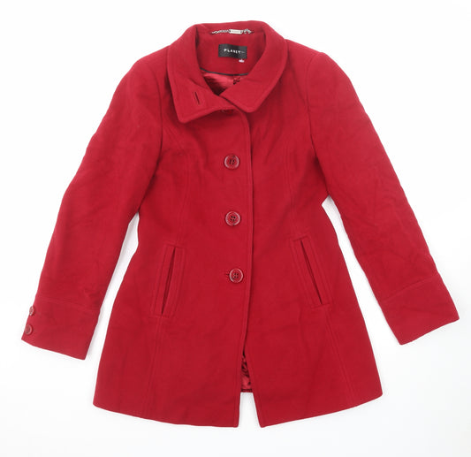 Planet Womens Red Pea Coat Coat Size 8 Button