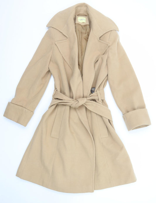 Classics Womens Beige Overcoat Coat Size 14 Button