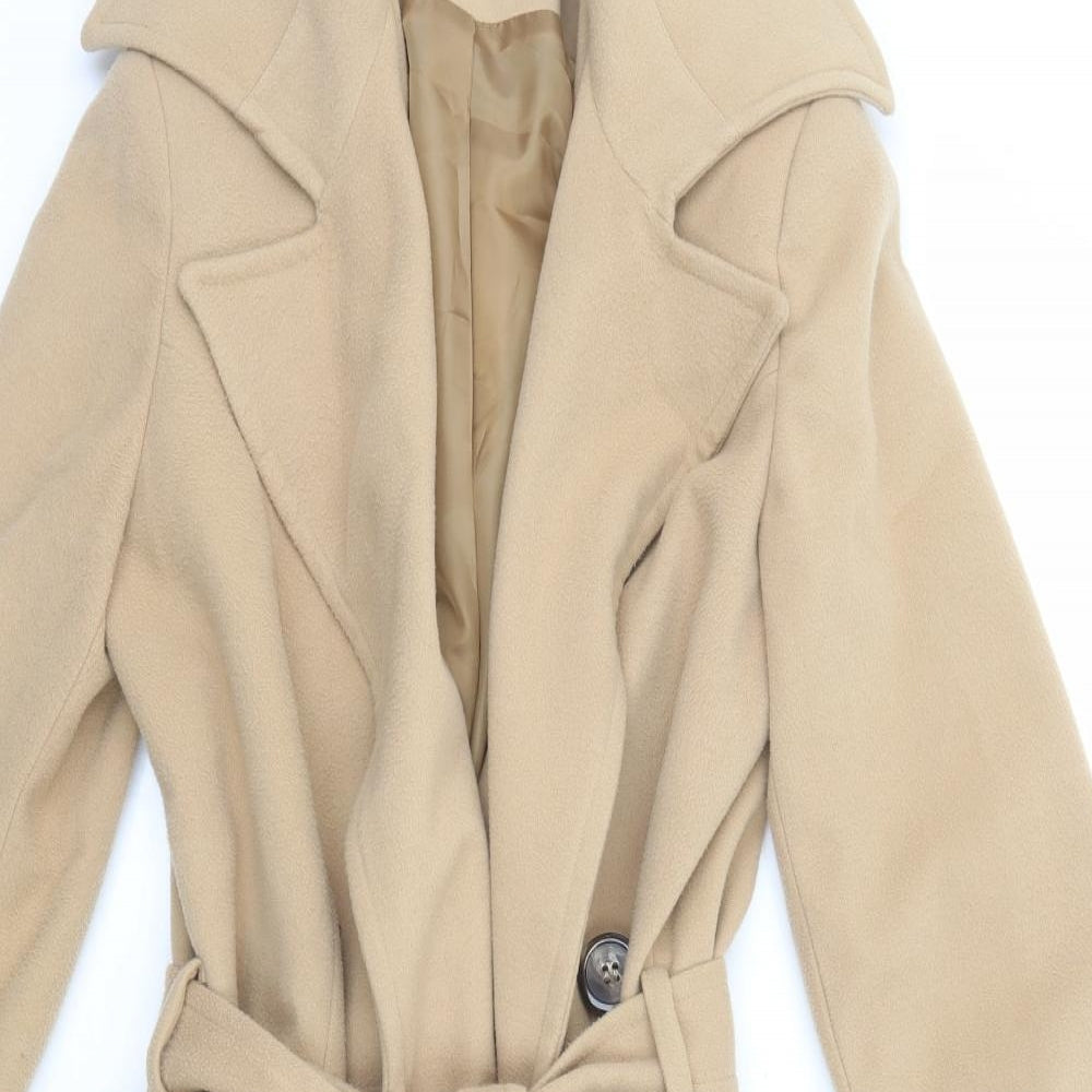 Classics Womens Beige Overcoat Coat Size 14 Button