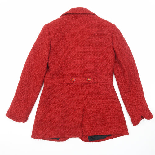 Per Una Womens Red Pea Coat Coat Size 10 Button - Textured