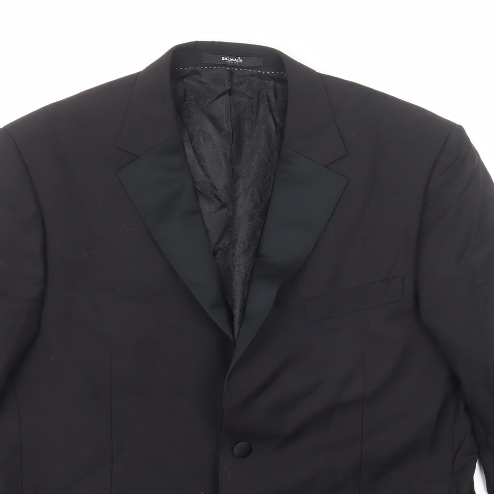 Balmain Mens Black Polyester Tuxedo Suit Jacket Size 44 Regular