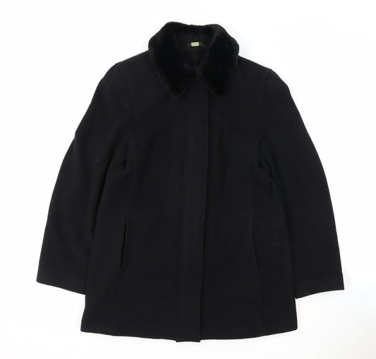 NuAge Womens Black Overcoat Coat Size 12 Zip - Faux Fur Collar