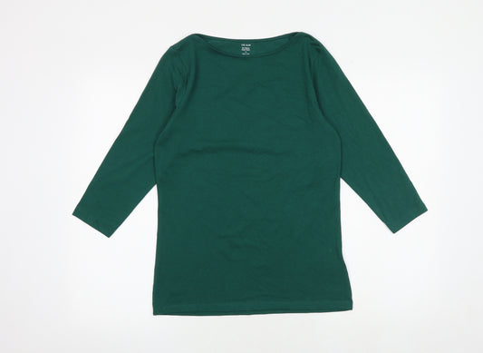Marks and Spencer Womens Green Cotton Basic T-Shirt Size 12 Round Neck