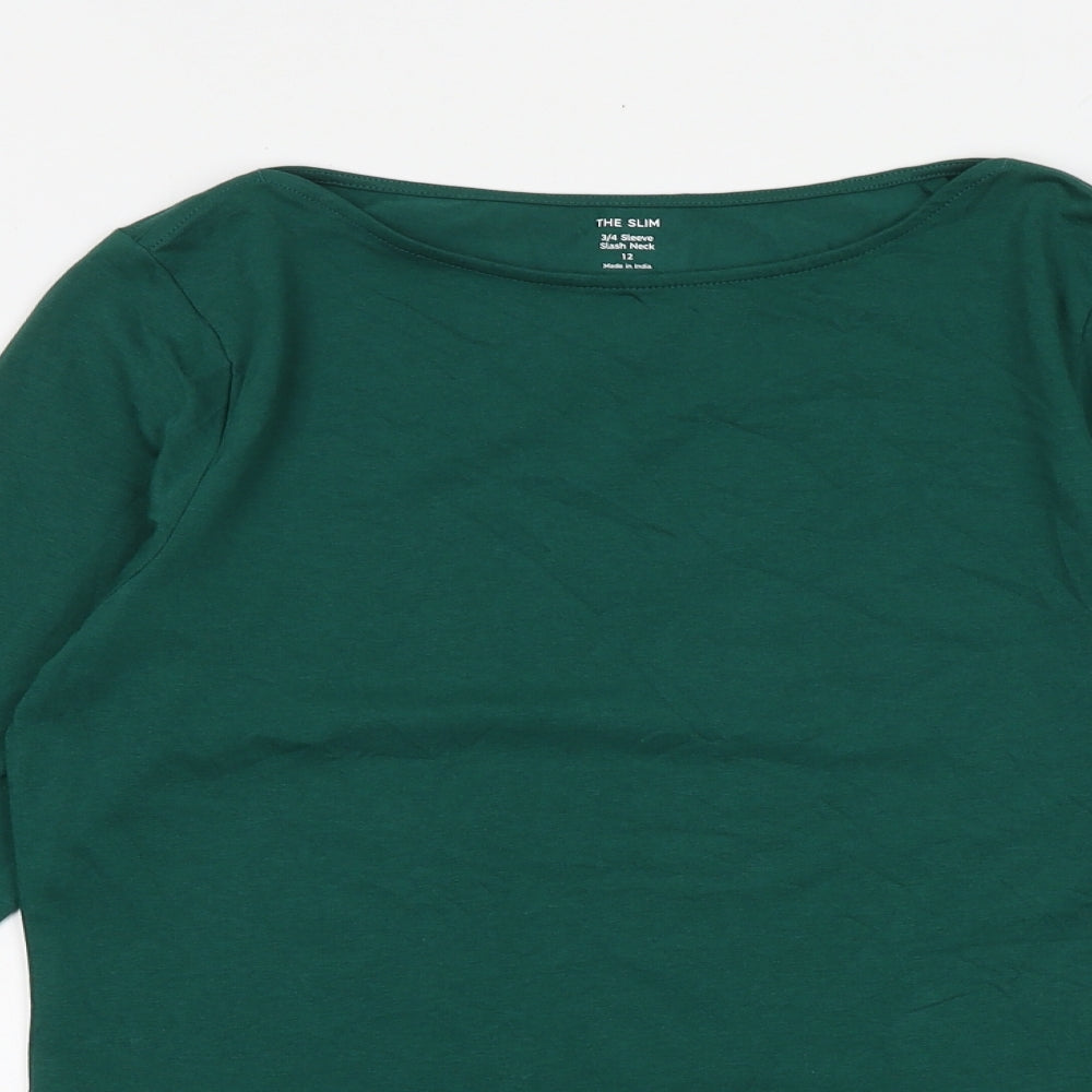 Marks and Spencer Womens Green Cotton Basic T-Shirt Size 12 Round Neck