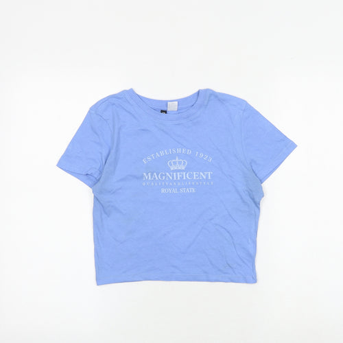 H&M Womens Blue Cotton Basic T-Shirt Size S Round Neck