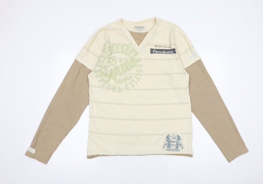 Crosshatch Mens Multicoloured Striped Cotton T-Shirt Size XL Round Neck - Undershirt Details, logo detail, skull graphic