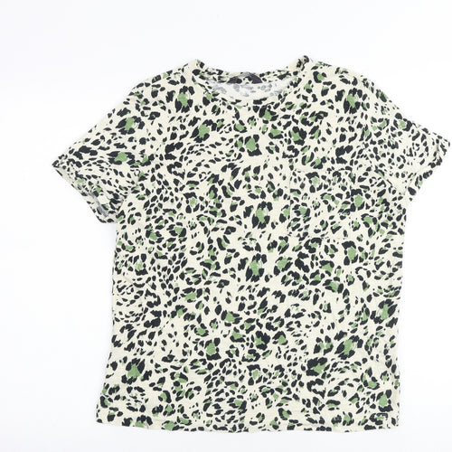Marks and Spencer Womens Multicoloured Animal Print 100% Cotton Basic T-Shirt Size 10 Round Neck - Leopard Print