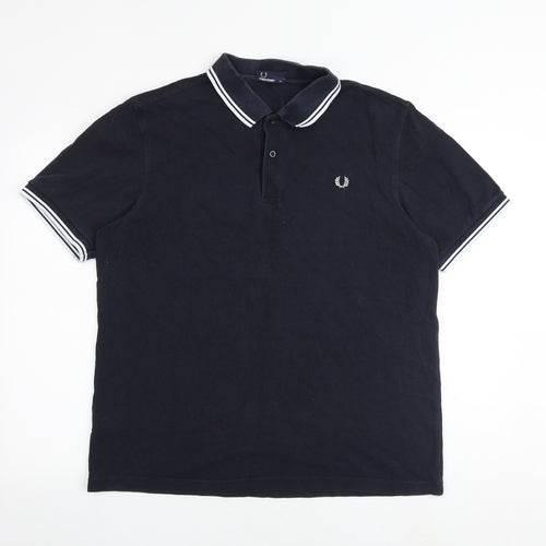 Fred Perry Mens Black 100% Cotton Polo Size XL Collared Button