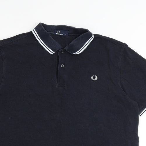 Fred Perry Mens Black 100% Cotton Polo Size XL Collared Button