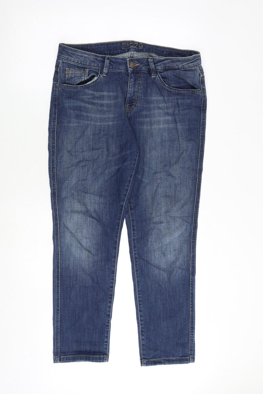 Zara Womens Blue Cotton Straight Jeans Size 14 Regular Zip